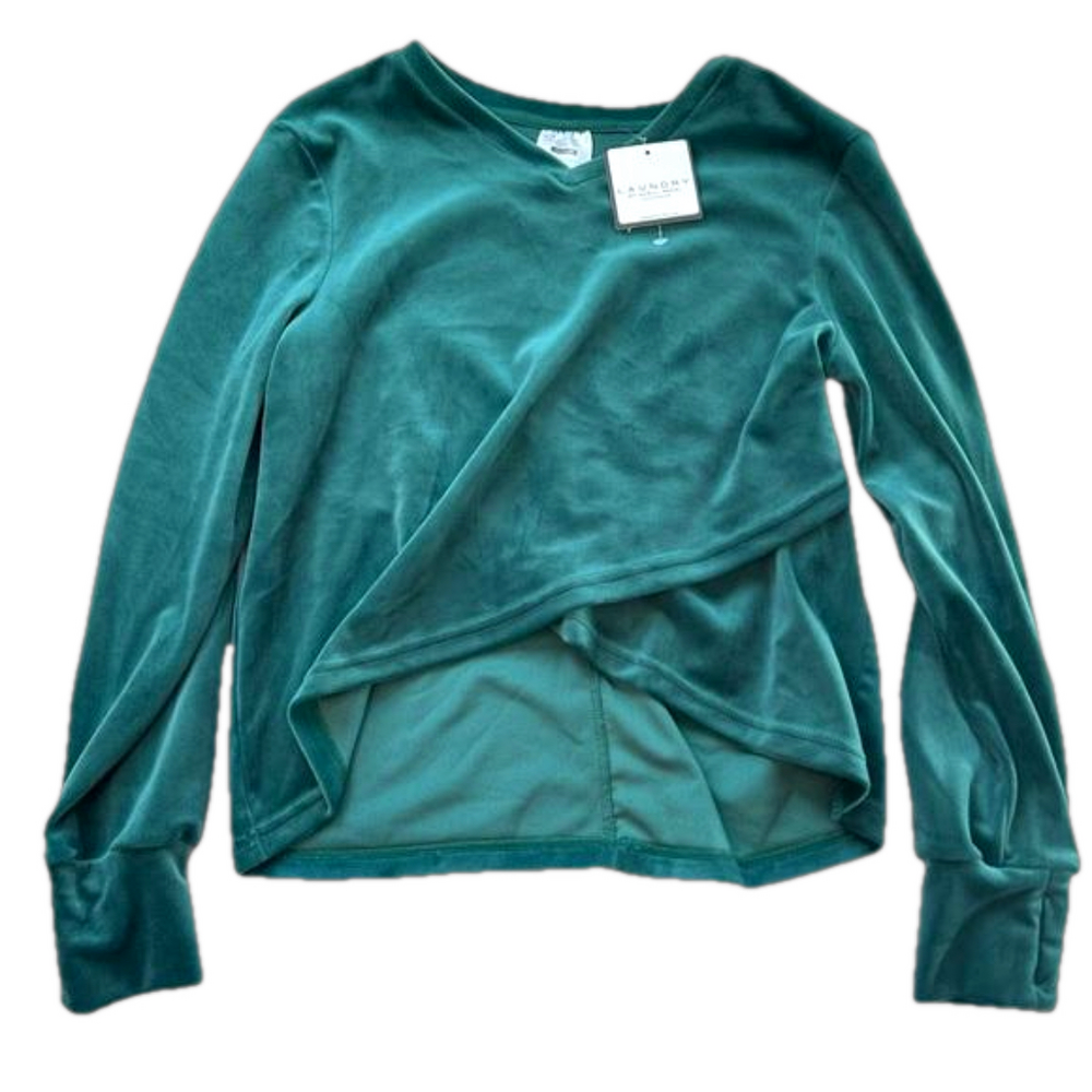 NWT Laundry by Shelli Segal Green Velvet Faux Wrap Top